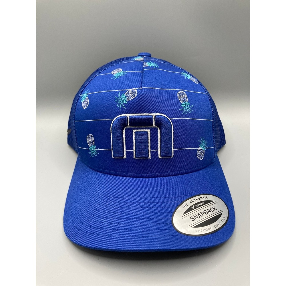 Travis Mathew Big Bend Trucker Hat Royal Blue Pineapple Print Snapback 1MS411